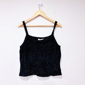 BEECHERS BROOK – Vintage Black Sparkly Fuzzy Camisole | Y2K Glam Tank | Large *